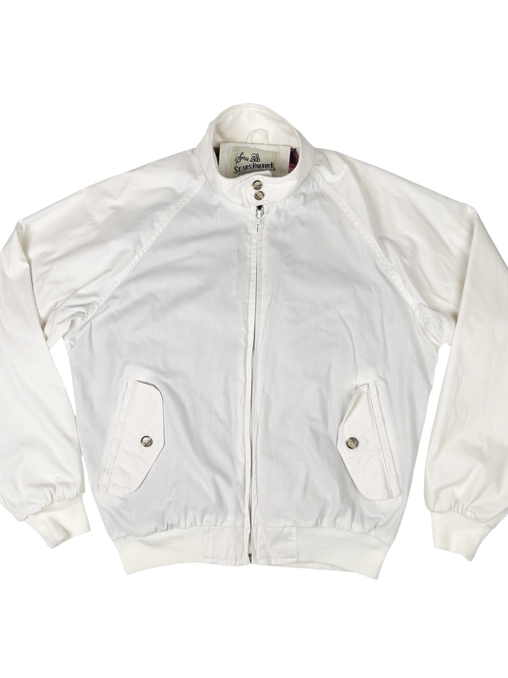Vintage Sears Roebuck & Co. White Harrington Bomber Jacket Size M Flannel Lined